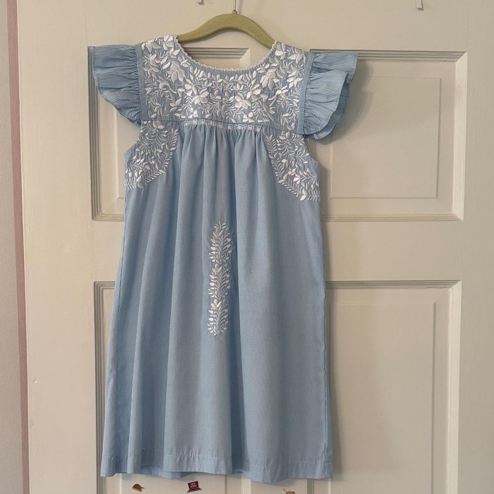 Elegant Light Blue Kids Dress with White Embroidery